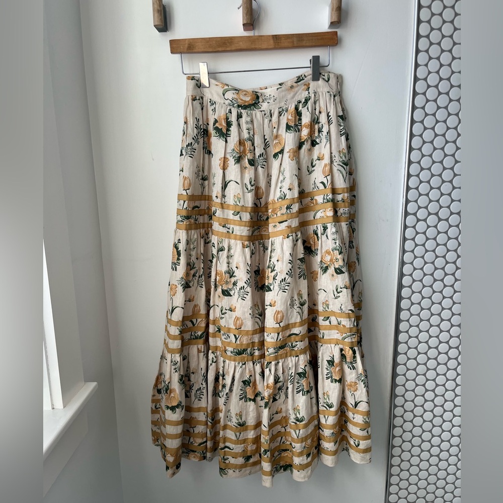 Loeffler Randall Cream and Gold Floral Maxi Skirt